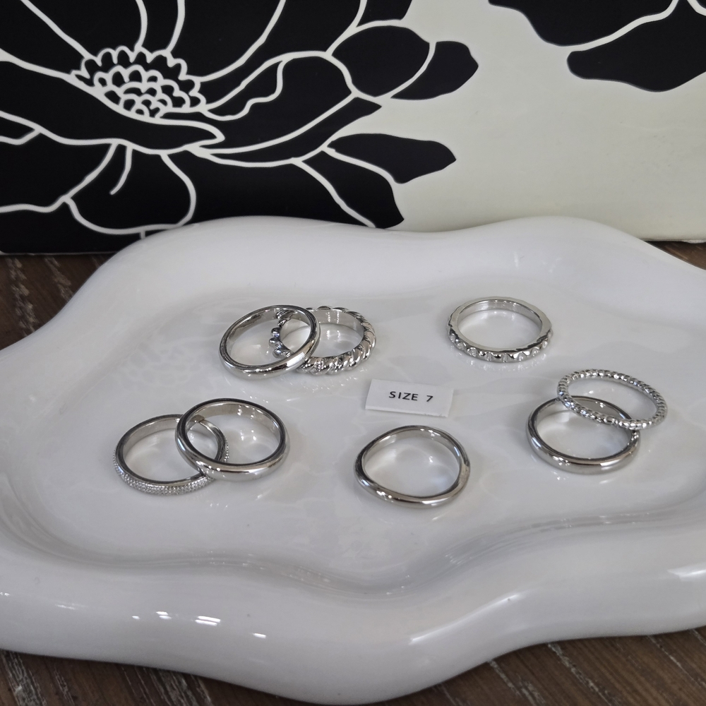 💍 Silver Tone Ring Set Size 7 – 8 Pieces | Valentine's Day Gift For Her